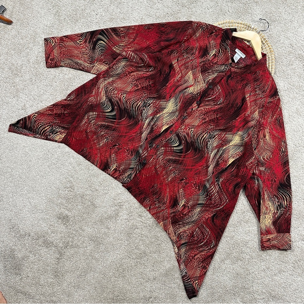 Catherines Collared Button-Up Top Blouse Asymmetr… - image 3